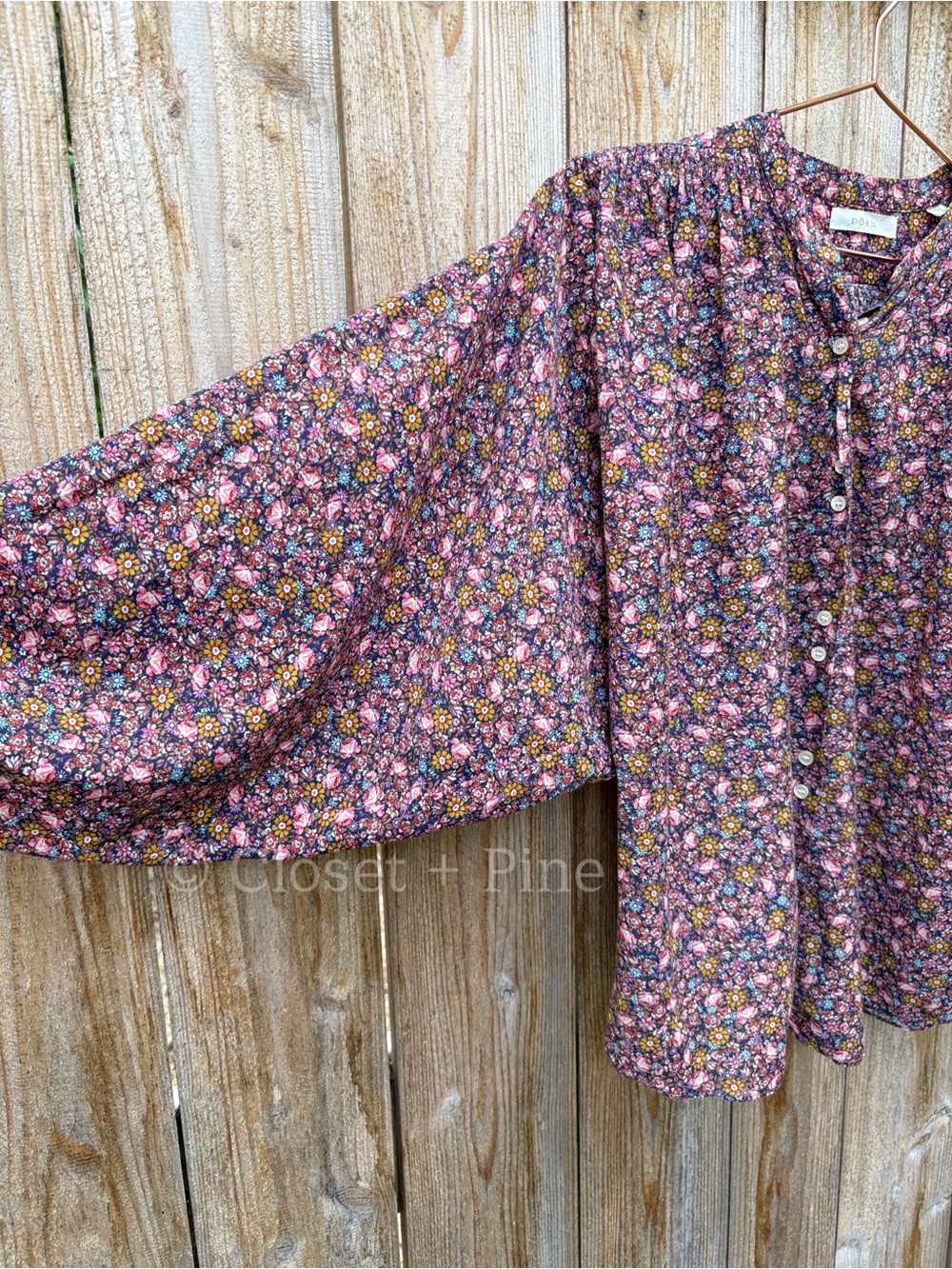 Doen O'Keeffe Top Blue Laurel Canyon Rose Size Small Blouse Floral - Picture 8 of 14